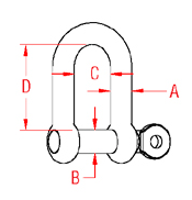 Straight D Shackle with  Captive Pin Drawing