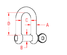 Straight D Shackle w Screw Pin Drawing